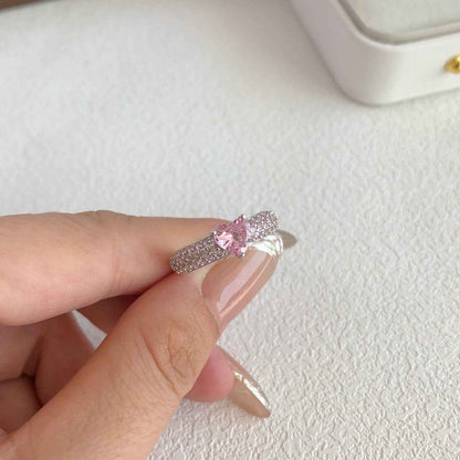 “Rosy Glimmer” 925 Sterling Silver Pink Pavé Heart Ring