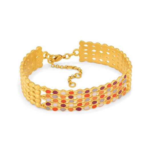 Mosaic Lattice 18K Gold-Plated Brass Enamel Cuff Bracelet