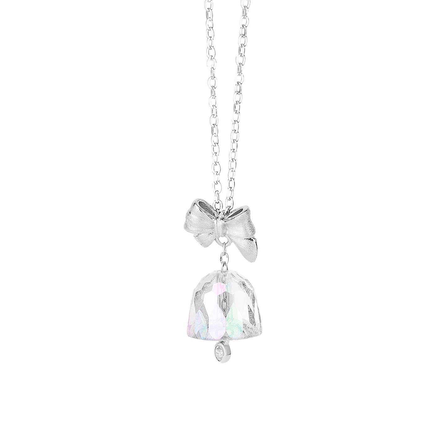 “Crystal Bell Muse” S925 Sterling Silver Bow Bell Pendant Necklace