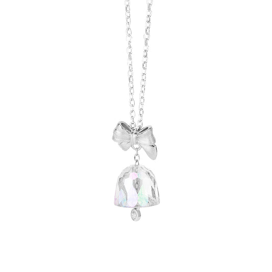 “Crystal Bell Muse” S925 Sterling Silver Bow Bell Pendant Necklace