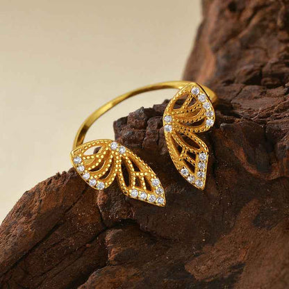 "Flutter Gleam" 925 Sterling Silver Pavé Butterfly Open Ring