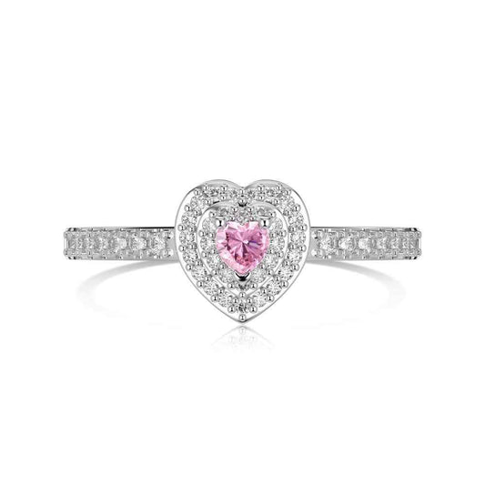 “Twilight Double Heart” 925 Sterling Silver Pink Halo Ring