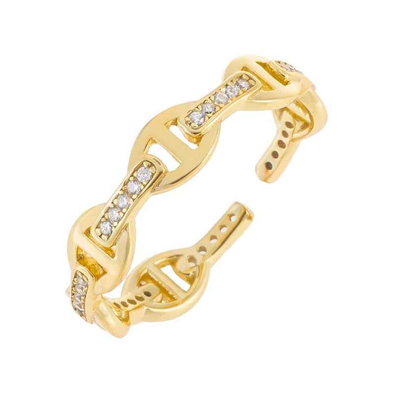 "Golden Link" 925 Sterling Silver Pavé Chain Ring