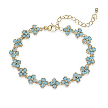 Turquoise Clover Grace Brass Genuine Gold-Plated Turquoise Floral Necklace & Bracelet Set