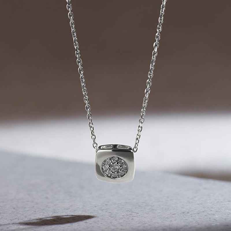 “Axis Core” 925 Sterling Silver Pavé Geometric Necklace