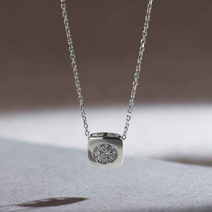 “Axis Core” 925 Sterling Silver Pavé Geometric Necklace