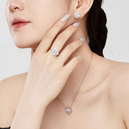 “Clover Brilliance” S925 Sterling Silver Pavé Clover Jewelry Set (Necklace, Earrings & Ring)