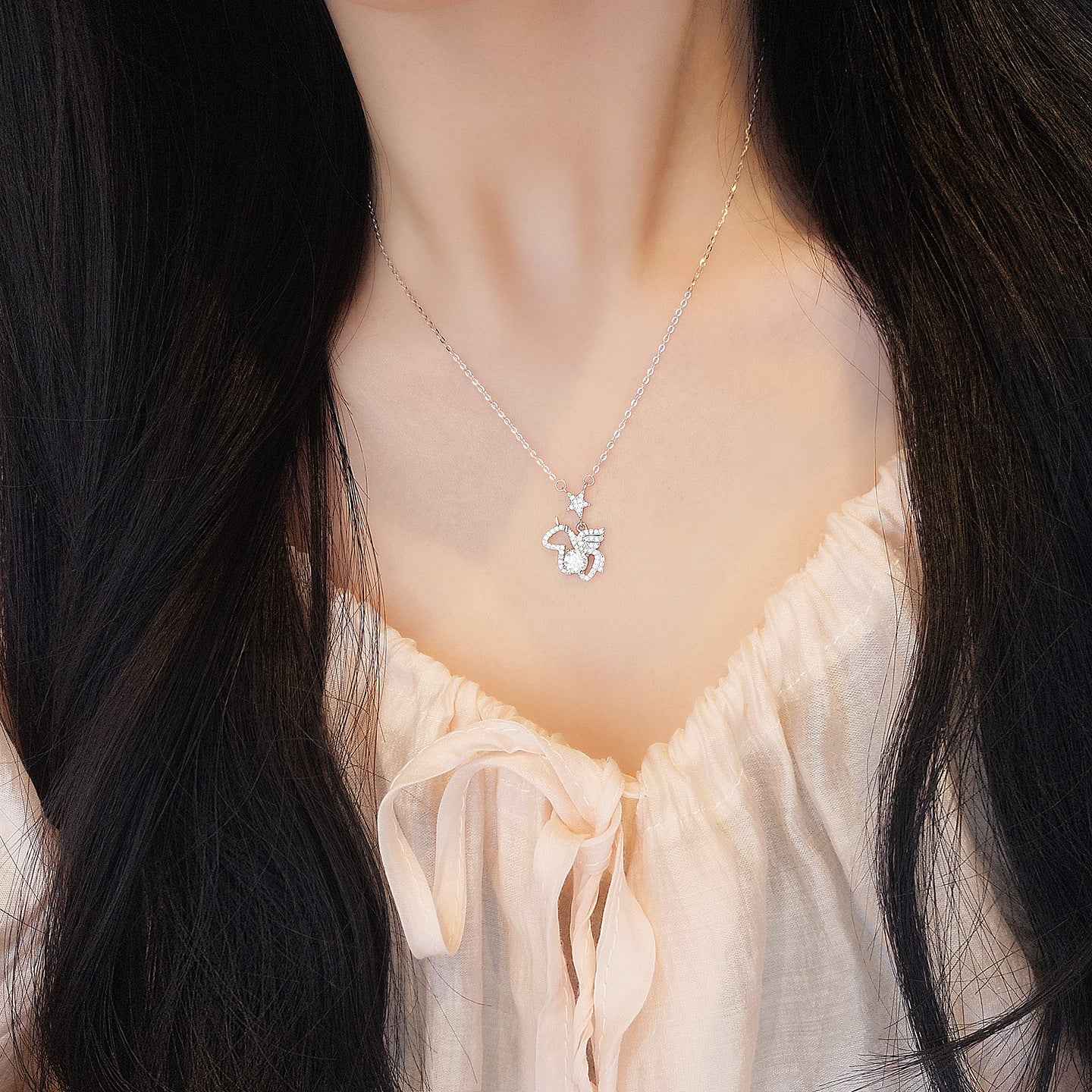 “Starlit Pegasus” 925 Sterling Silver Moissanite Unicorn Pendant Necklace