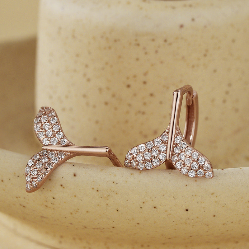 "Mermaid Tail" 925 Sterling Silver Pavé Whale-Tail Earrings