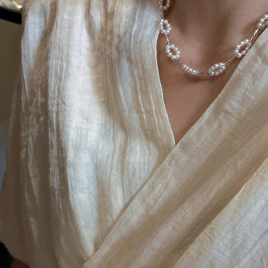 "Pearl Circles" 925 Sterling Silver Necklace