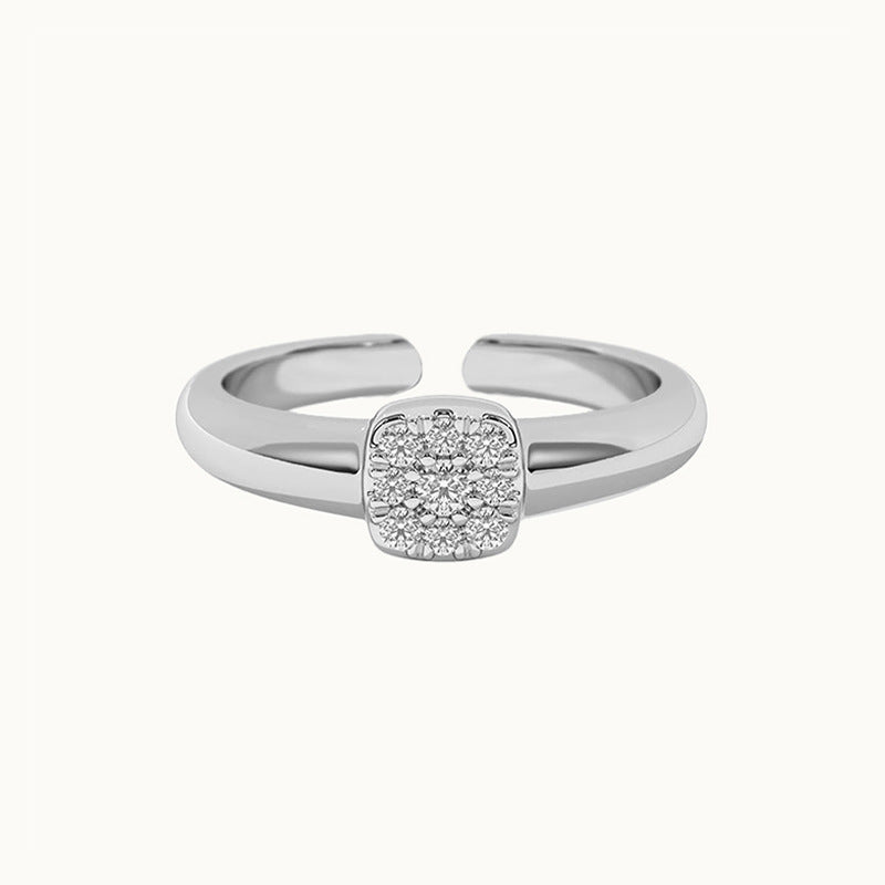 “Square Poise” 925 Sterling Silver Pavé Square Open Ring