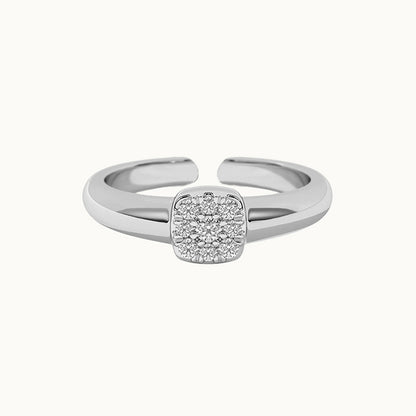“Square Poise” 925 Sterling Silver Pavé Square Open Ring