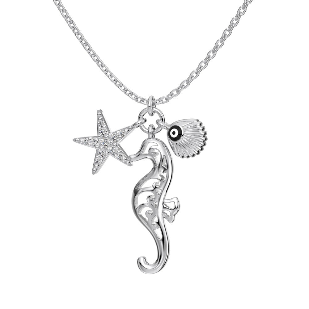 “Ocean Talisman” S925 Sterling Silver Marine Charm Necklace
