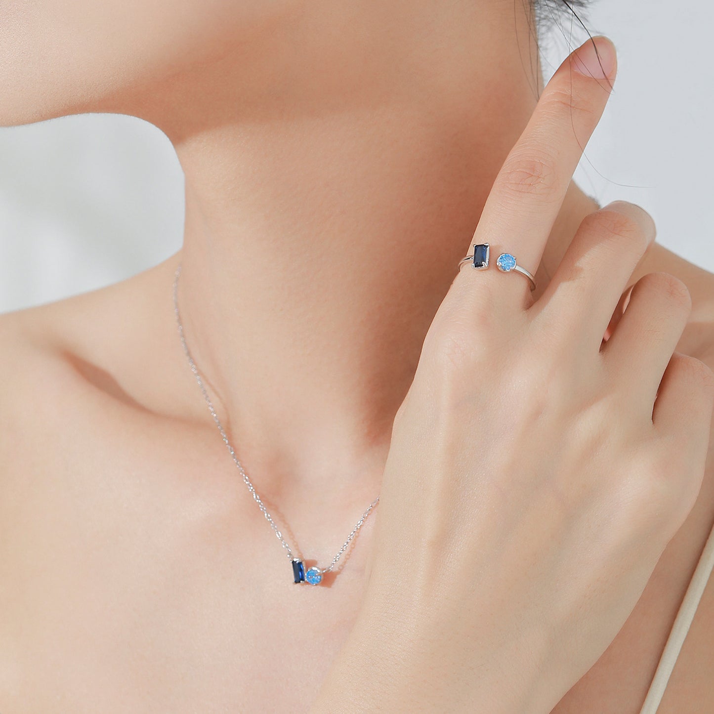 “Sapphire Poise” 925 Sterling Silver Blue Baguette & Round-Cut Jewelry Set