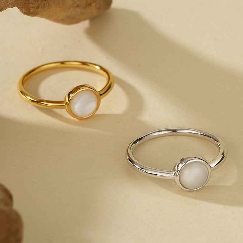 “Soft Halo” 925 Sterling Silver Mother-of-Pearl Minimal Ring