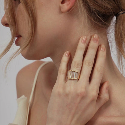 Ivory Column Mother-of-Pearl 18K Gold-Plated Brass Ring