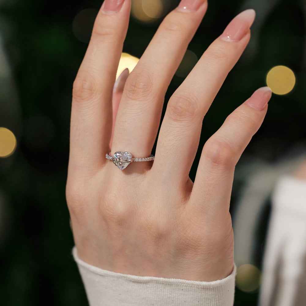 “Heart Promise” 925 Sterling Silver Bow Heart Zircon Ring