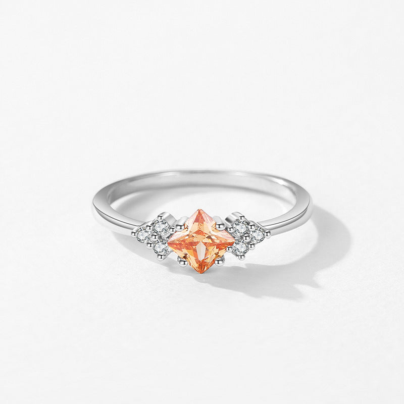 “Amber Radiance” 925 Sterling Silver Champagne Zircon Ring