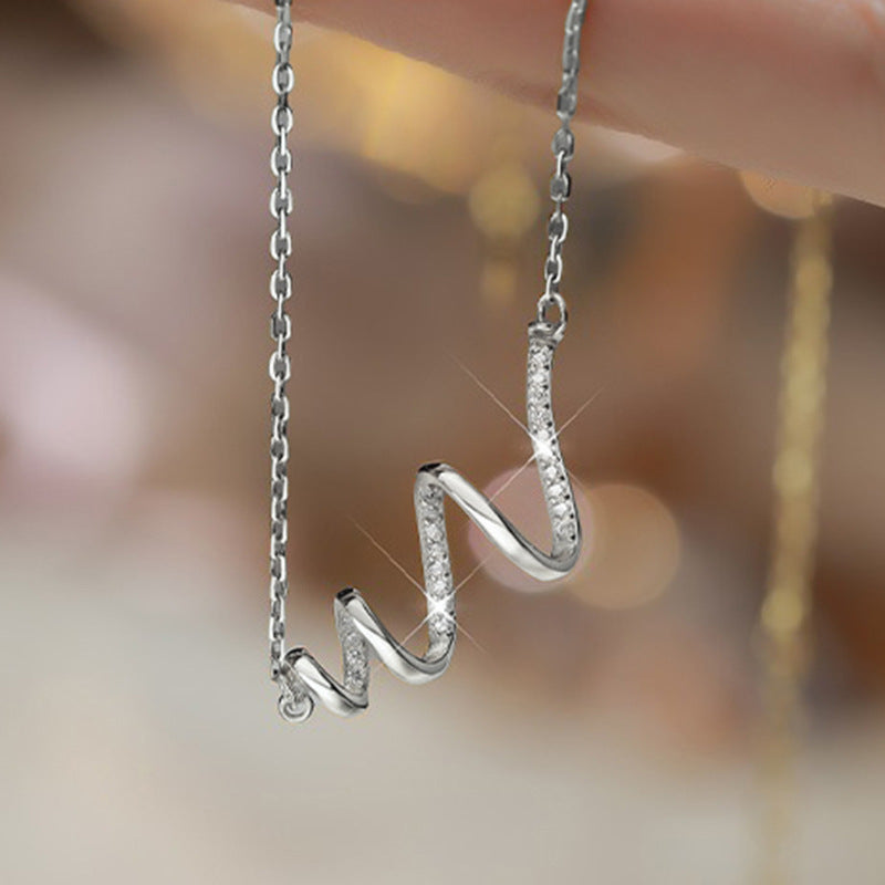 “Wave Whisper” S925 Sterling Silver Irregular Zircon Necklace
