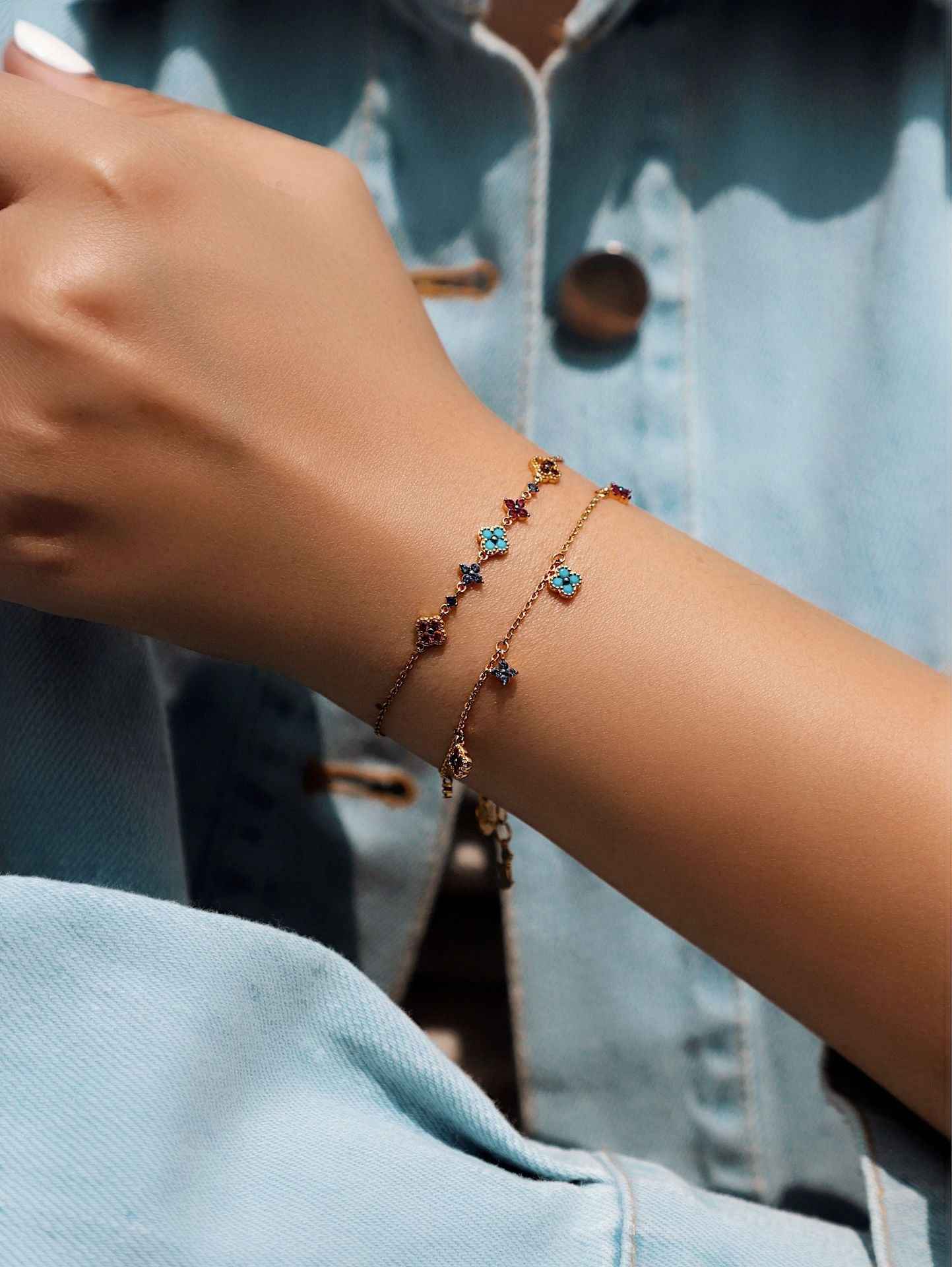 “Lucky Clover Garden” Sterling Silver Gemstone Necklace & Bracelet Set