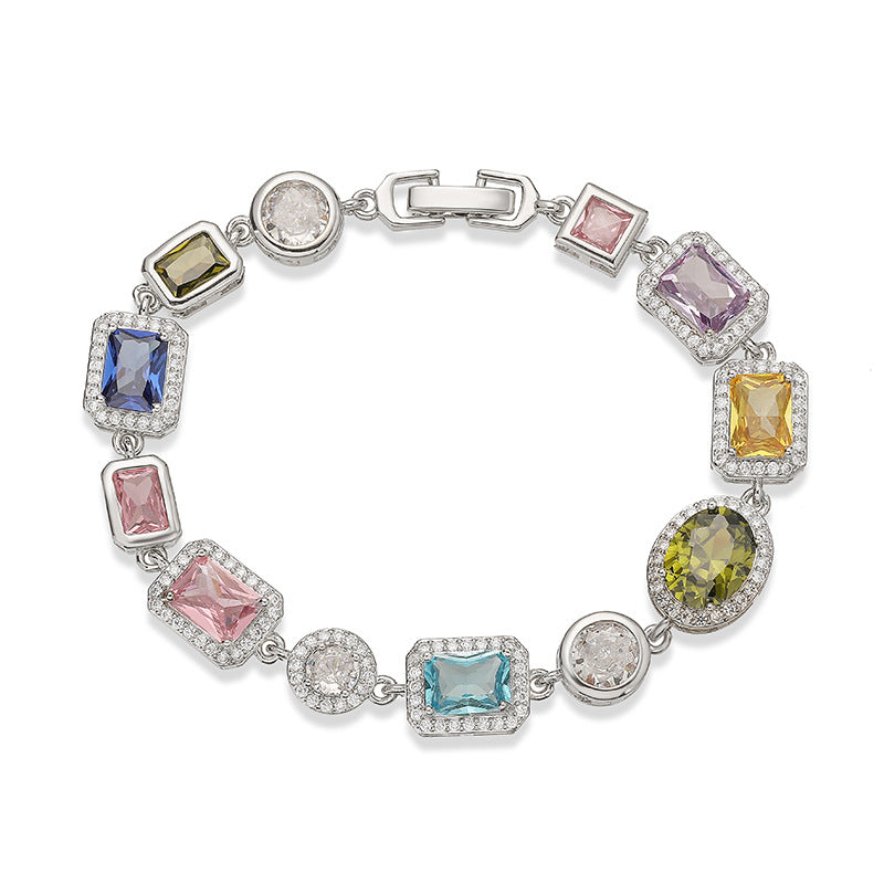 Imperial Mosaic Brass Genuine Gold-Plated 3A Multicolor Zircon Geometric Necklace & Bracelet Set