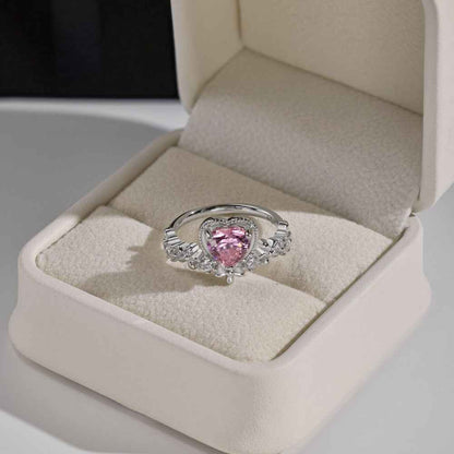 “Blossom Amour” 925 Sterling Silver Pink Heart & Floral Ring