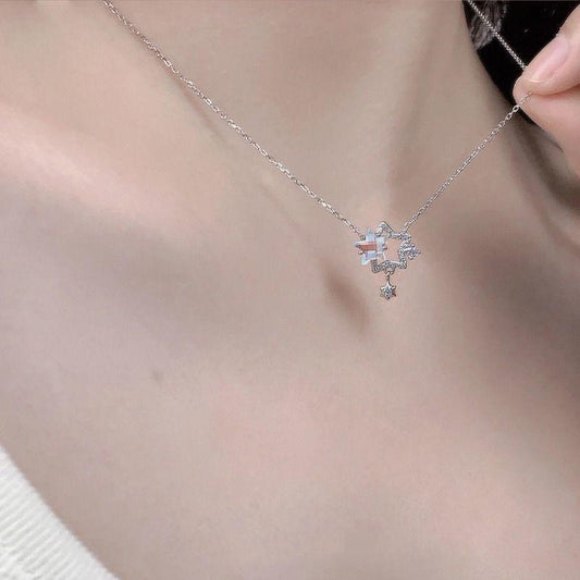 "Dreamy Constellation" 925 Sterling Silver Star & Moon Necklace – Celestial Elegance for Daily Wear
