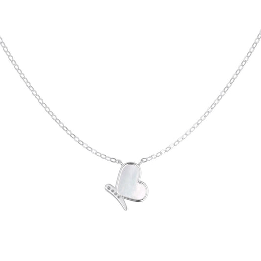 “Butterheart” S925 Sterling Silver Mother-of-Pearl Butterfly Necklace