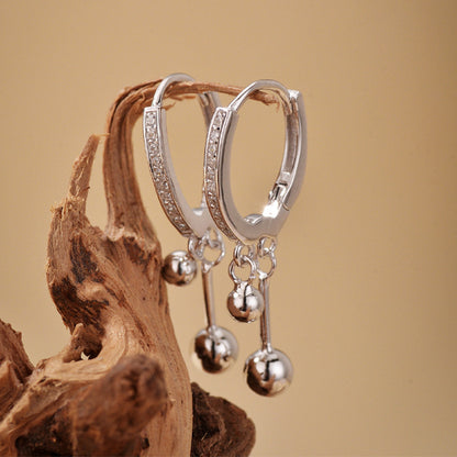 “Silent Line” 925 Sterling Silver Pavé Huggie Drop Earrings
