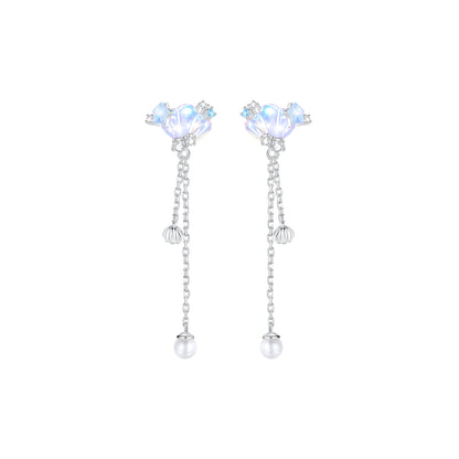 “Ocean Luster” S925 Sterling Silver Opalescent Shell Jewelry Set (Necklace & Tassel Earrings)