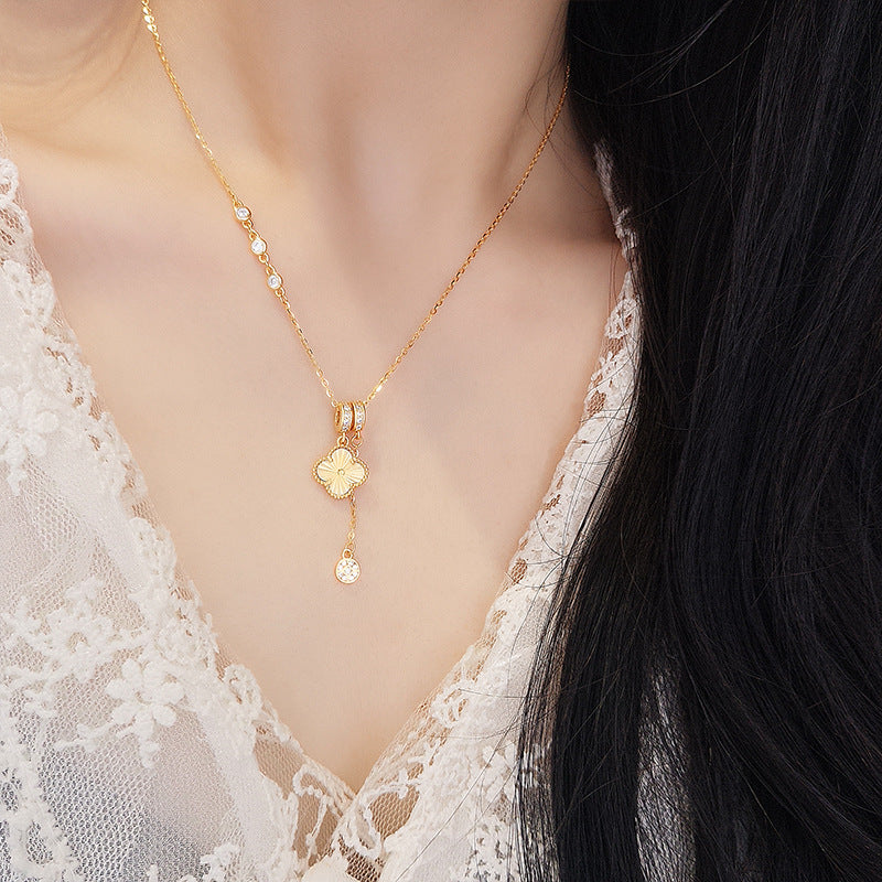 “Lucky Radiance” S925 Sterling Silver Asymmetrical Clover Necklace