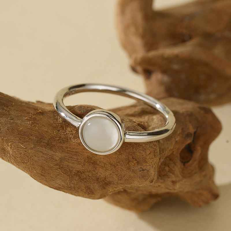 “Soft Halo” 925 Sterling Silver Mother-of-Pearl Minimal Ring