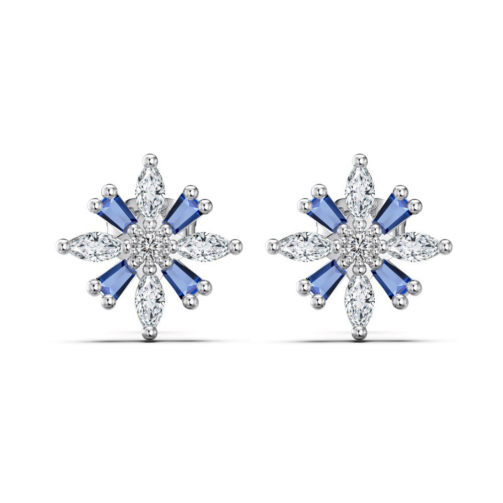 “Snowburst Éclat” S925 Sterling Silver Snowflake Zircon Stud Earrings