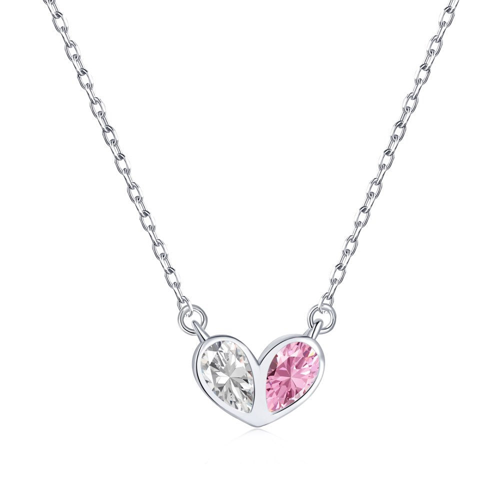 “Twin Heart Promise” 925 Sterling Silver Pink & White Zircon Heart Necklace