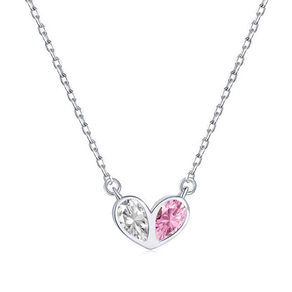 “Twin Heart Promise” 925 Sterling Silver Pink & White Zircon Heart Necklace