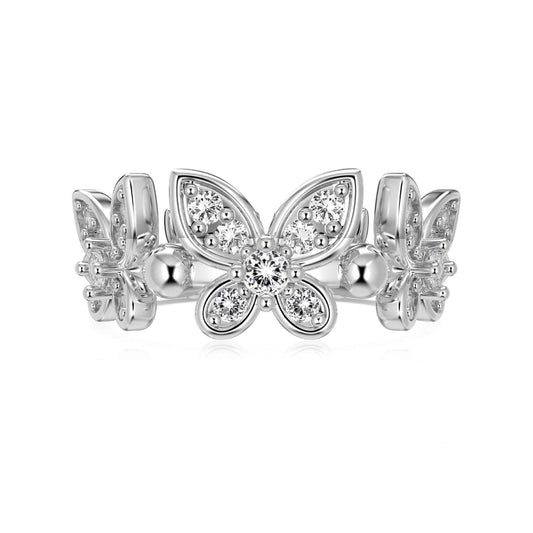 “Butterfly Gleam” 925 Sterling Silver Pavé Butterfly Ring