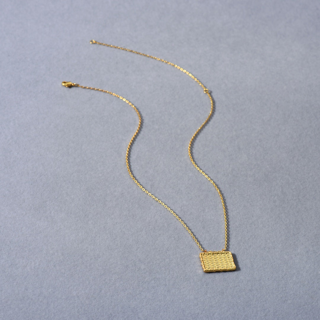 “Golden Relic” 18K Real Gold Plated Brass Geometric Square Pendant Necklace