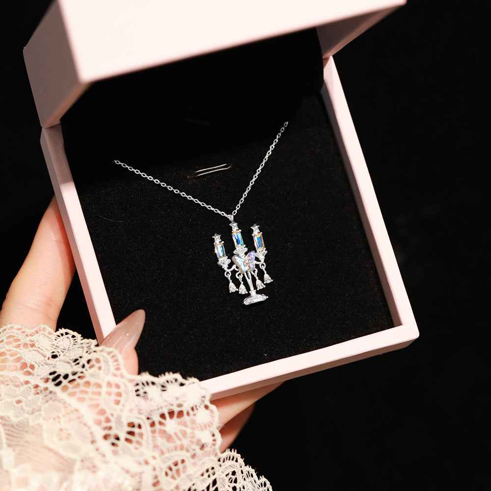 “Luminous Candelabra” 925 Sterling Silver Moonstone Butterfly Tassel Necklace