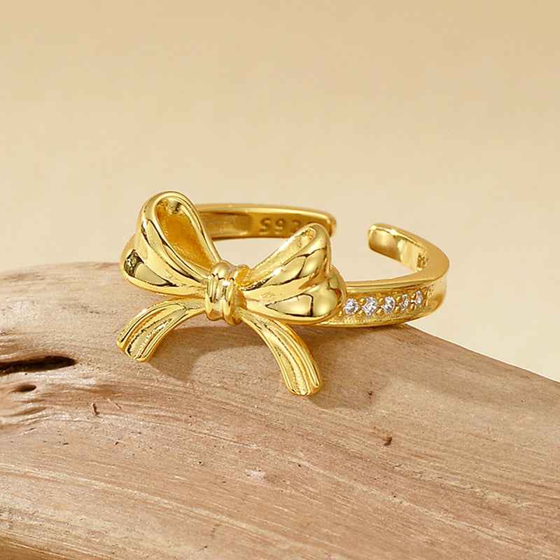 "Grace Bow" 925 Sterling Silver Pavé Ribbon Ring