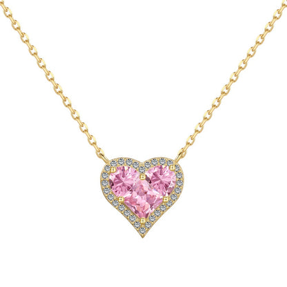 “Pink Prism Heart” S925 Sterling Silver Geometric Heart Zircon Jewelry Set (Necklace & Stud Earrings)