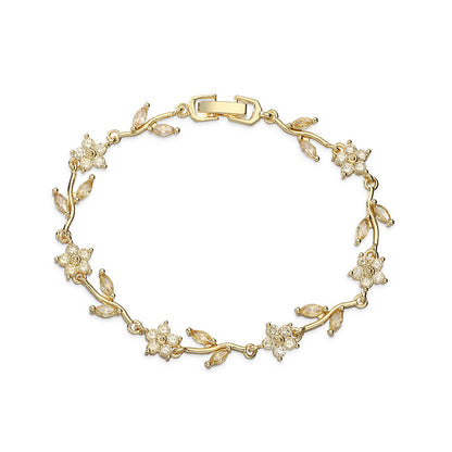 “Camellia Vine” Gold-Tone Brass Multicolor Zircon Flower Bracelet
