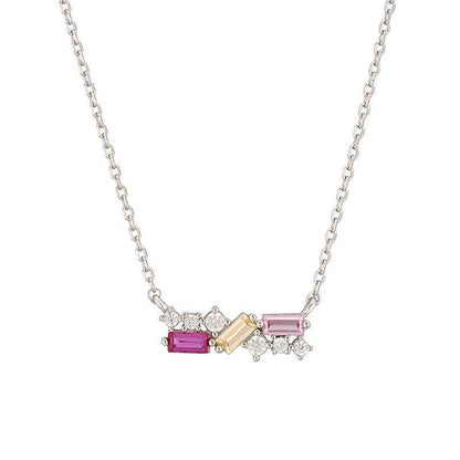 “Trilume Bar” 925 Sterling Silver Multicolor Zircon Necklace