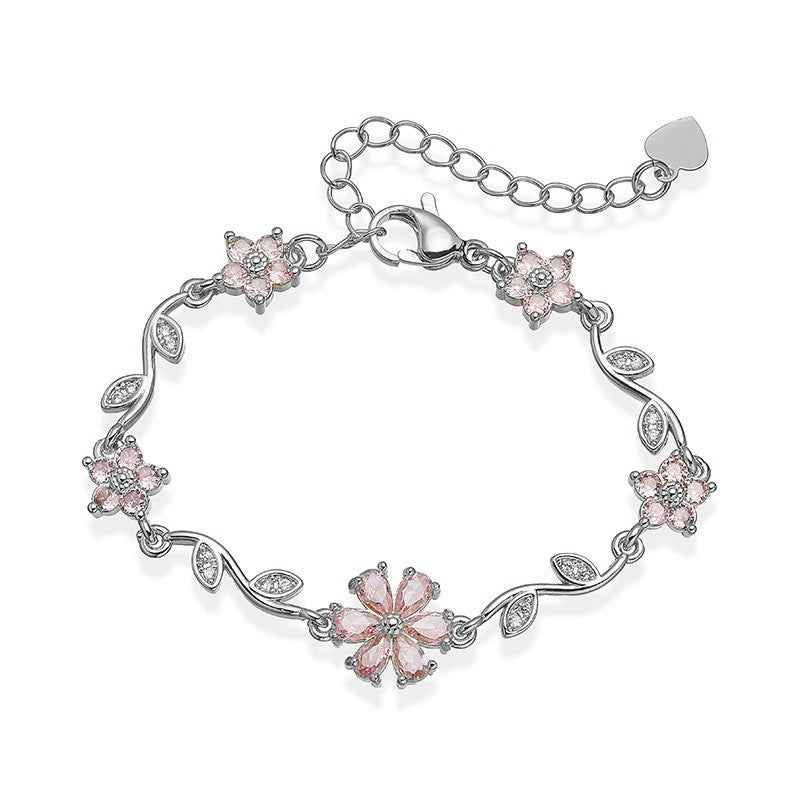 “Blossom Vine” Gold-Tone Brass Multicolor Zircon Flower Bracelet