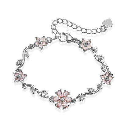 “Blossom Vine” Gold-Tone Brass Multicolor Zircon Flower Bracelet