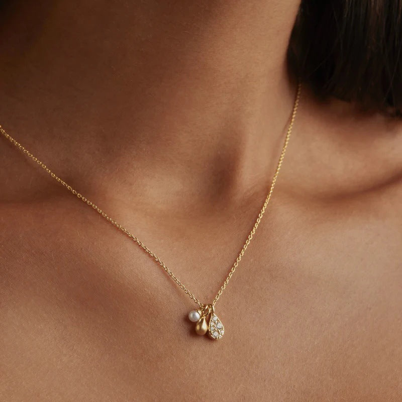 Golden Dewdrop 18K Gold-Plated Brass Zircon Necklace