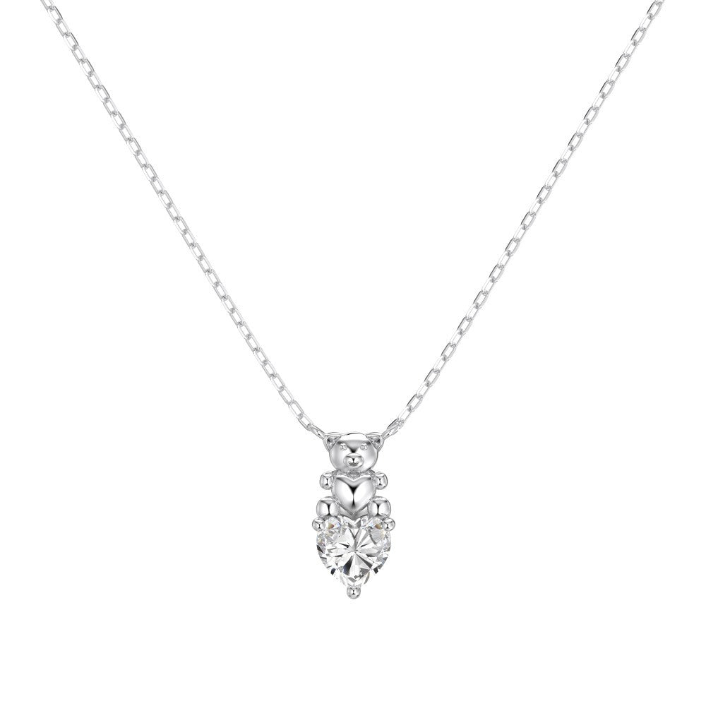 “Sweet Bear Spark” 925 Sterling Silver 5A Cubic Zirconia Necklace & Stud Earrings Set