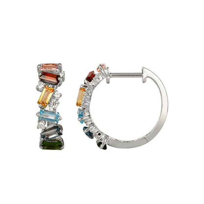 “Prism Mosaic” 925 Sterling Silver Multi-Color Irregular Zircon Hoop Earrings
