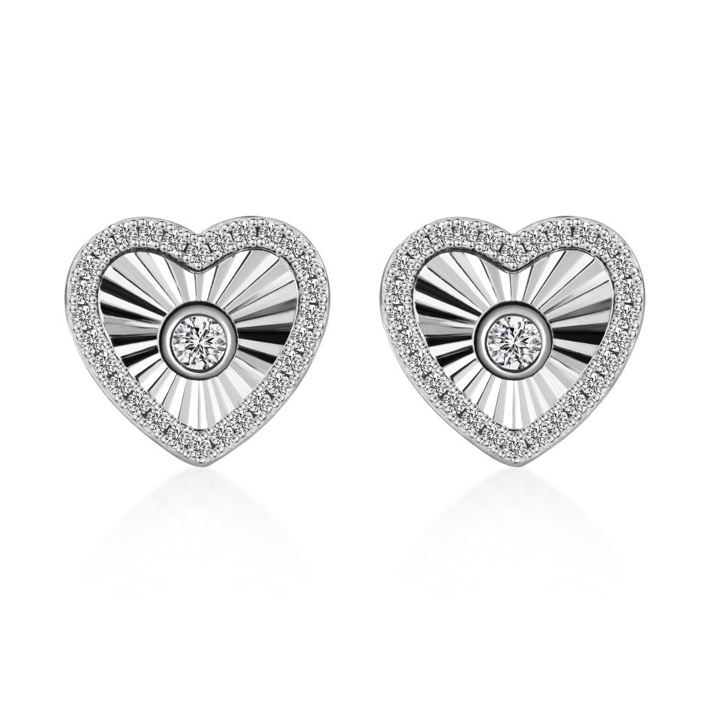 “Radiant Heart” S925 Sterling Silver Heart Jewelry Set (Necklace & Stud Earrings)
