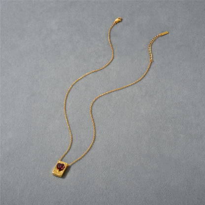 Scarlet Radiance Heart Square 18K Gold-Plated Brass Necklace