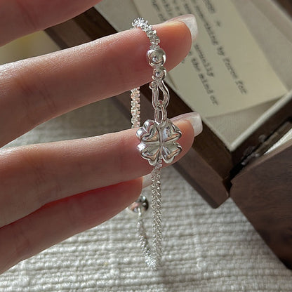 "Lucky Gleam" S925 Sterling Silver Four-Leaf Clover Bracelet